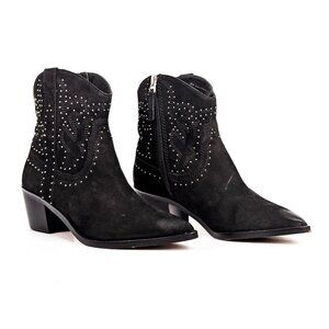 Dolce Vita Women Solow Black Suede Cowgirl Leather Studded Ankle Boots Size 8
